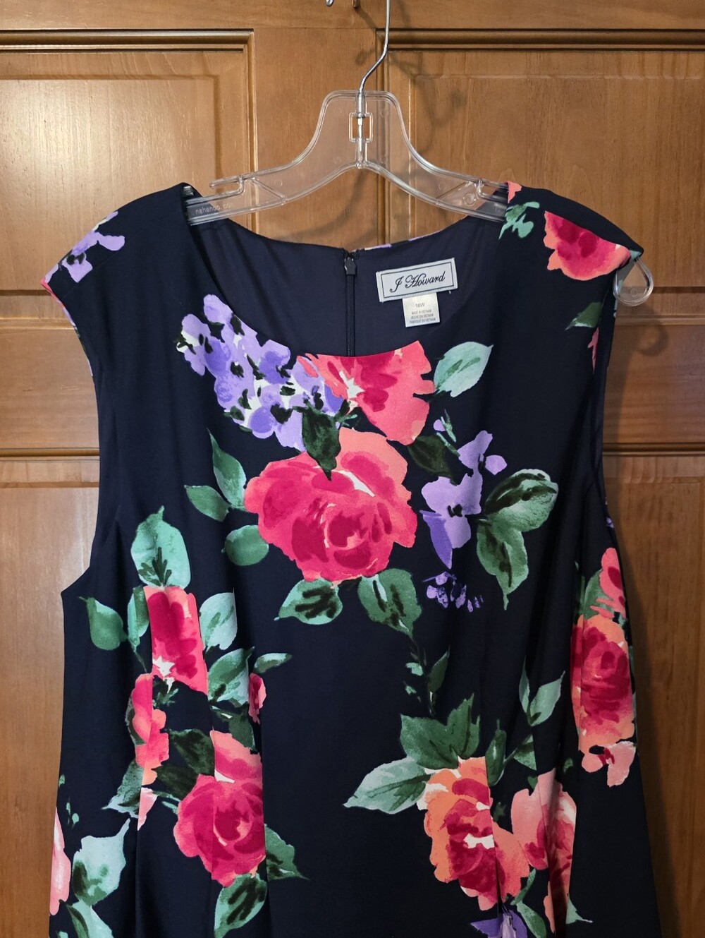 Navy Floral Midi Dress with Pink & Purple Blooms - Picture 5 of 9
